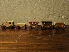 5 Piece Vintage Wooden Train Set Made in Germany with Locomotive 7" long