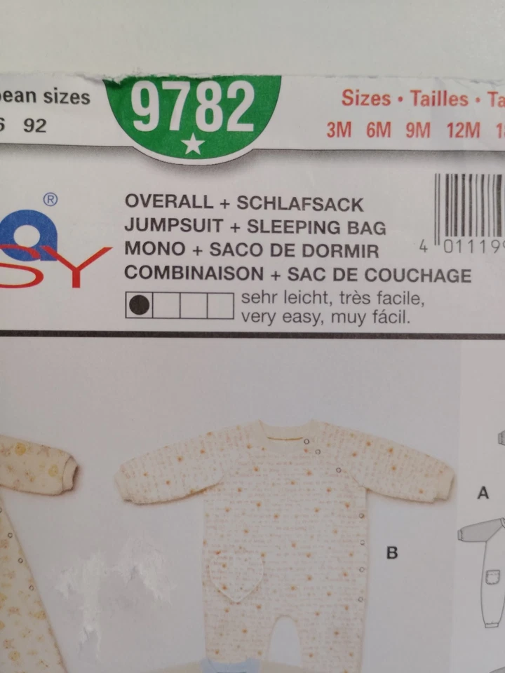 Sleeper Bag  One Piece Infants 3M 6M 12M 18M 2T Burda 9782 Sewing Pattern Easy - Image 4 of 4