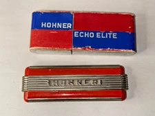 Vintage Hohner Art Deco Red/ Silver Echo Elite Harmonica w/ Box (Key of C/G)