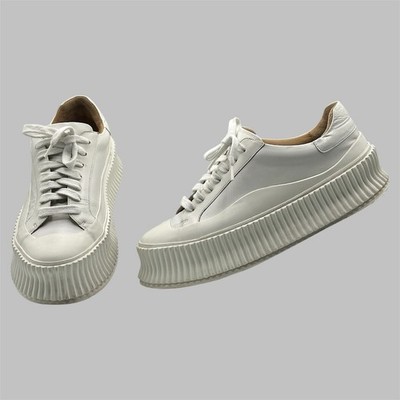 Jill Sander Women's White Canvas Platform LowTop Sneaker Shoes Size 37 US 7