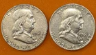 Lot of 2 - 1961-D Benjamin Franklin Silver Half Dollars - 90% Silver
