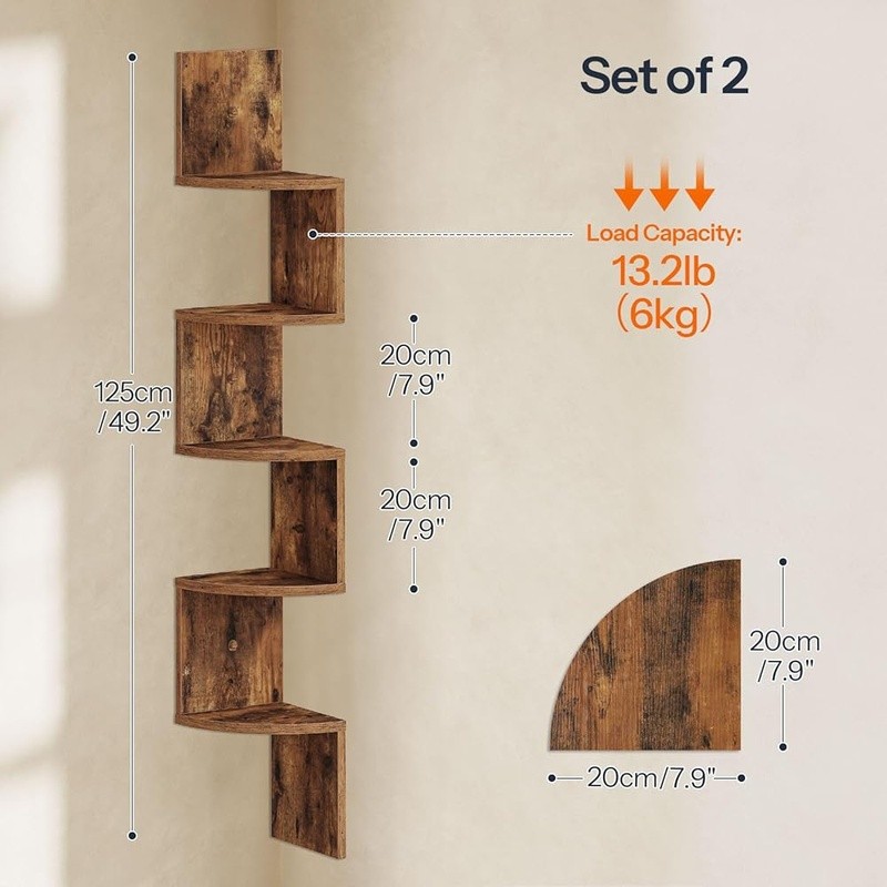 4-Tier Floating Corner Shelf Wall Mounted Set of 2 Living Room Storage New