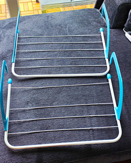 2x Foldable Hanging Clothes Drying Rack Hook Mount White/Blue Metal Plastic