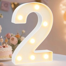 Pooqla Decorative Led Light Up Number Letters, White Plastic Marquee Number Ligh