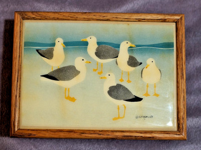 Seagull Trinket Box -Wood and Tile- 2 1/8''T x 4 3/4''W x 6 1/2''D