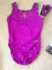 NWT GK Elite Purple Strappy Back Sequin Lime Gymnastics Leotard Adult Sizes