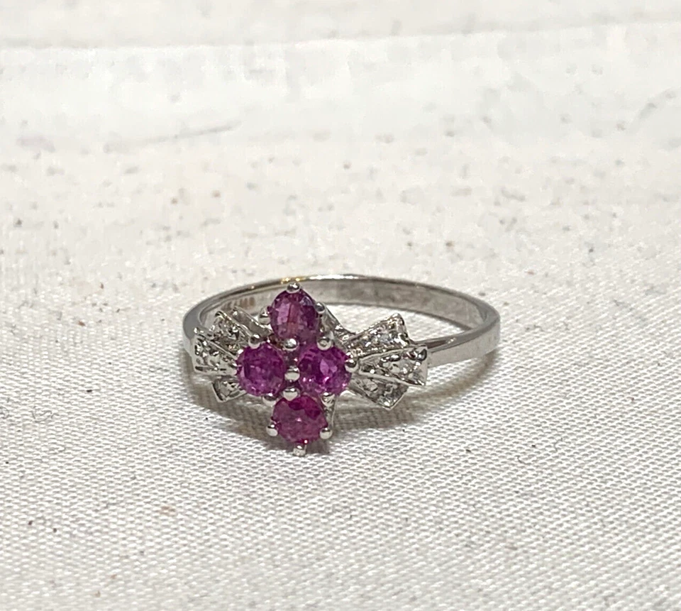 14k White Gold Diamond Ring 2.12g Fine Jewelry Size 7 Magenta Colored Stone - Image 2 of 4
