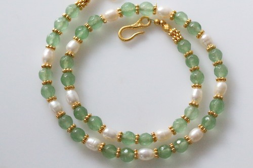 Unique Design Necklace With Genuine Faced Jade & Fresh Water Pearls Beads - Picture 6 of 10
