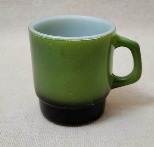 Vintage Fire King Avocado Green Black Bottom Coffee Mug Cup Anchor Hocking