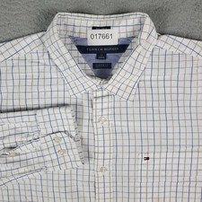 Tommy Hilfiger Shirt Mens Large White Check Custom Fit Button Up  STAINED 
