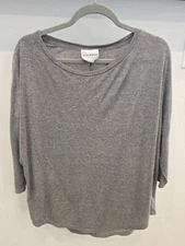 Pure Energy Womens 3/4 Sleeve Heather Gray Casual Top Size 1X Loose Fit Scoop Ne