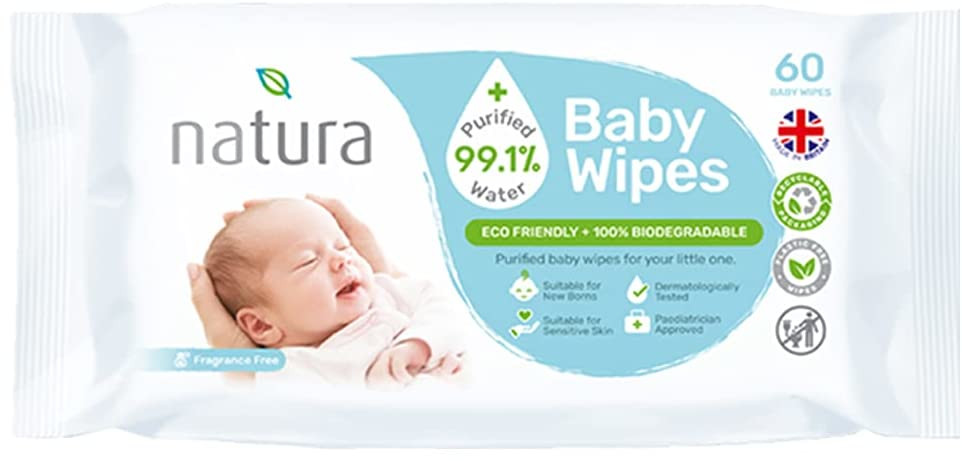 Natura Pack Of 60 Biodegradable Baby Wipes - Image 2