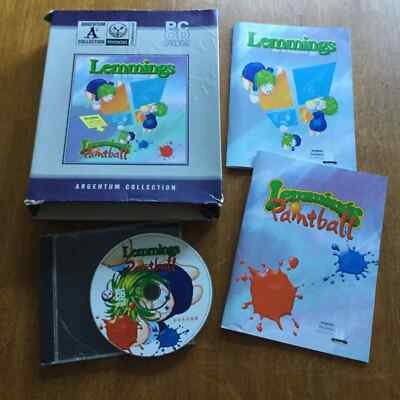 Vintage 1996 Spiel LEMMINGS PAINTBALL für Windows 95 PC CD ROM, Disk Handbuch Box