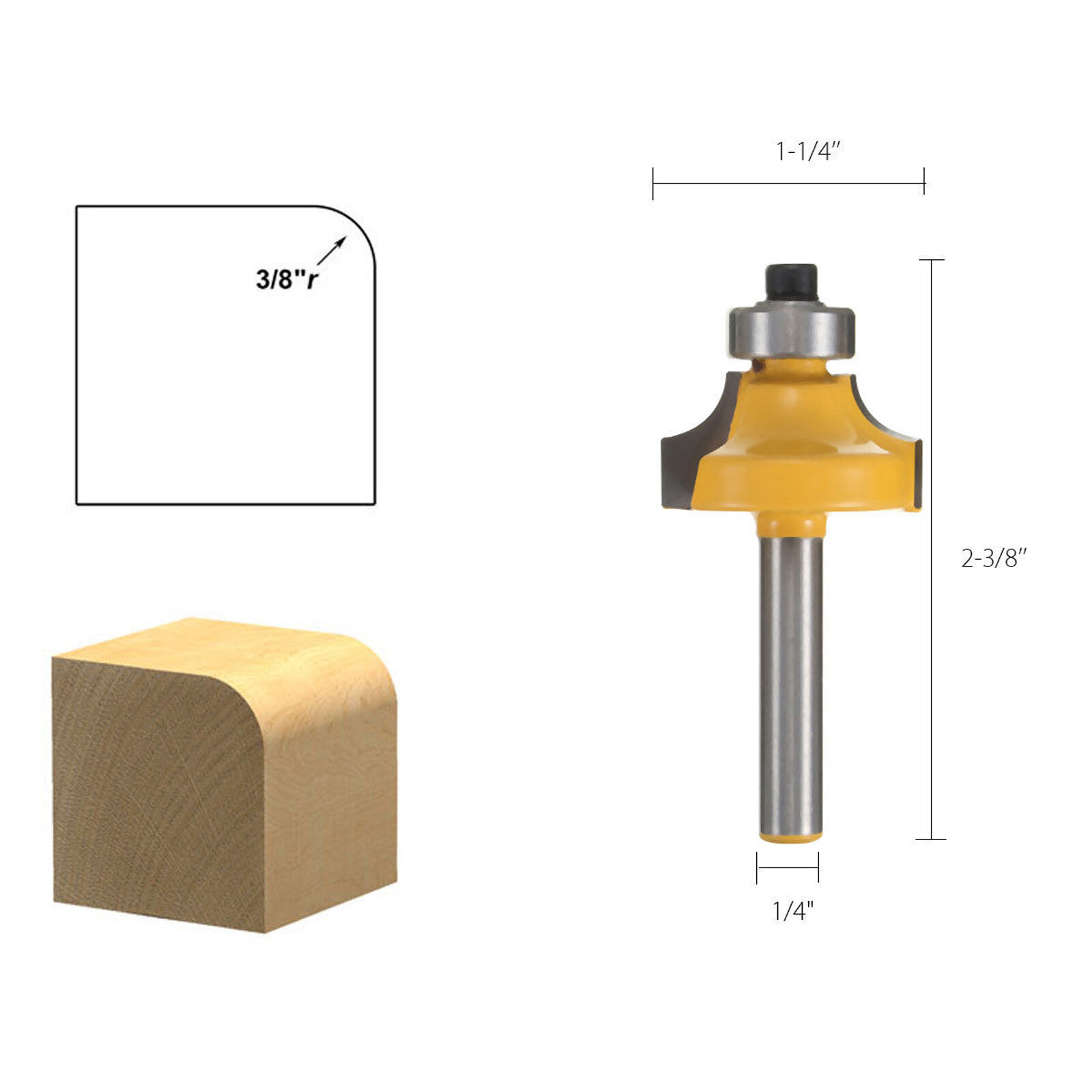 4x Round Over Edge Forming Router Bit 1/4" Shank 1/2'' 3/8''1/4'' 1/8'' Radius