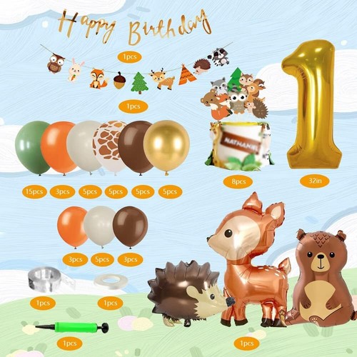 Geburtstag Waldtiere Deko 1 Geburtstag Junge Mädchen Dschungel Kindergeburtst... - Bild 3 von 8