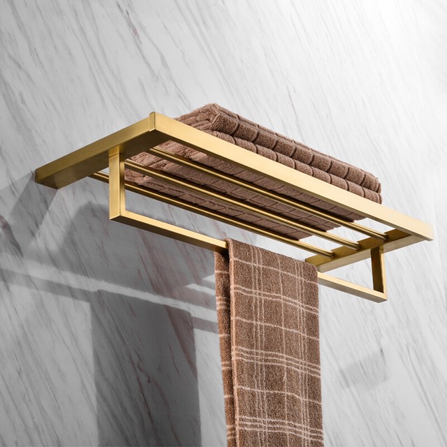 Brushed Gold Wall Mount 2 Layer Towel Rack Storage Stainless steel