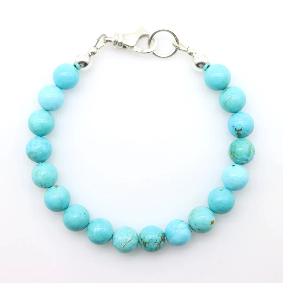 8mm Brilliant Seafoam Blue Kingman Arizona Turquoise Round Beaded Bracelet - Image 2 of 4