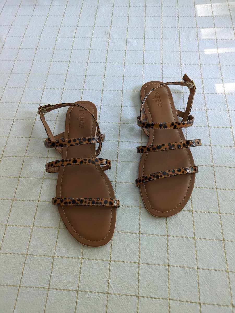 leopard brown strappy sandals/flats with side buckle, size