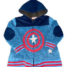 Marvel Boys Plush Hoodie Captain America Full Zip Sweater Blue Size 6