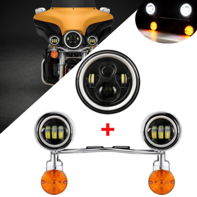 7'' LED Headlight & Passing Light Bar For Kawasaki Vulcan VN 800 900 1500 1600 17