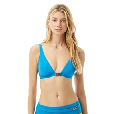 Michael Kors L1325 Women s Blue Logo Solids Triangle Swim Bikini Top Size M