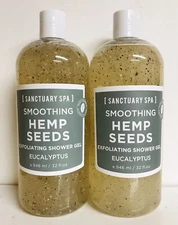 2 Bottles Sanctuary Spa~Eucalyptus Smoothing Hemp Seed  Shower Gel 32 fl oz Each
