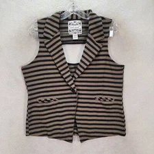 Vtg Y2K Wet Seal Brown Striped Knit Collar Cut Out Slim Fit Womens Vest Size XL