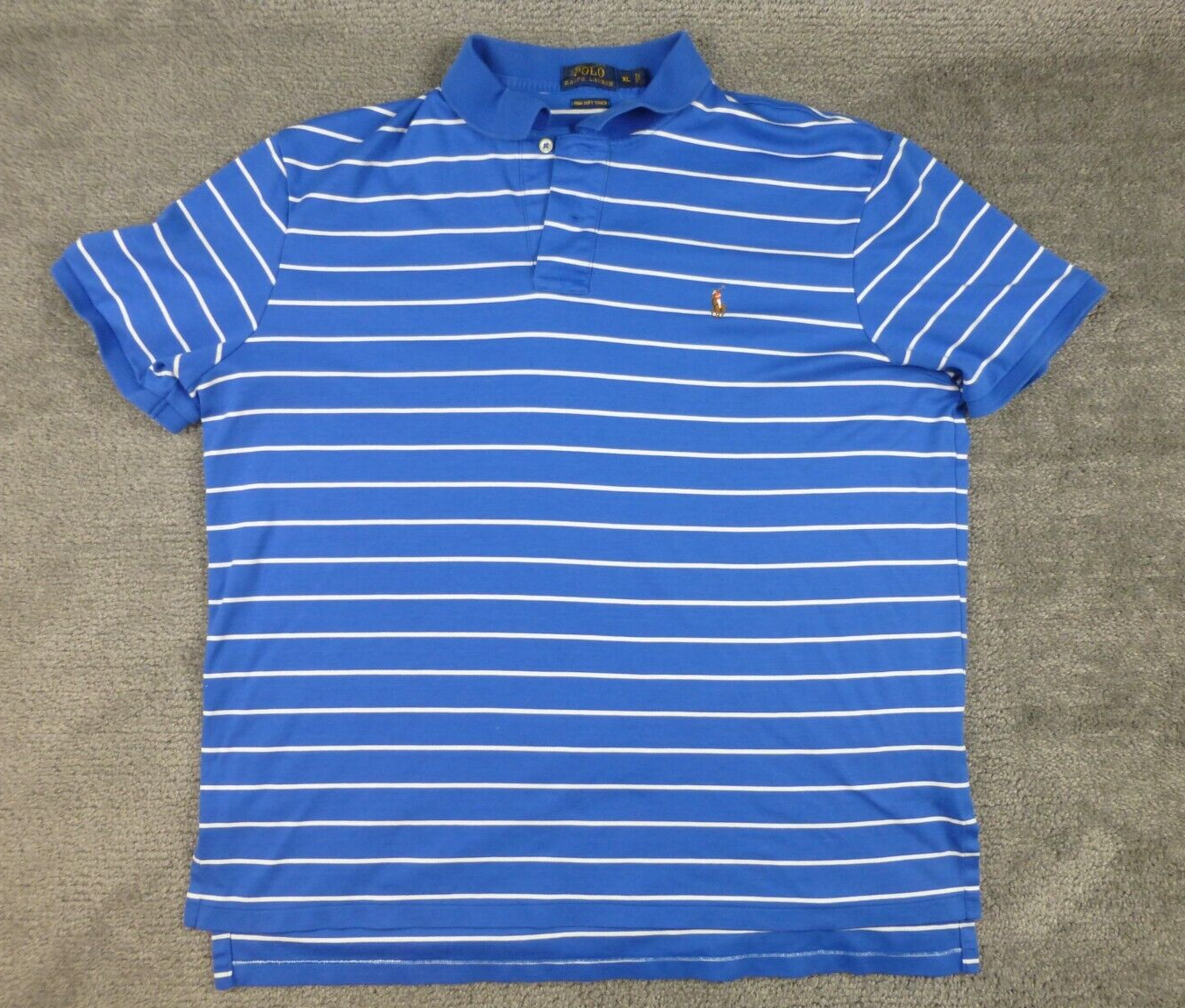 Polo Ralph Lauren Golf Shirt Uomo XL Blu Righe Pima Soft Touch Carne Pony LEGGI