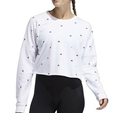 Adidas Women's AOP Cropped Crew Sweatshirt, White