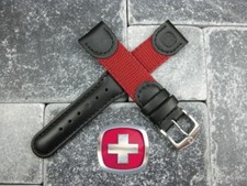 New Black Leather Strap Nylon Watch Band 20mm 19mm Wenger Swiss Army Red