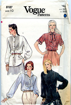 Vintage Vogue 8187 Women's Dressy/Work Blouse/Shirt Pattern, Size 10