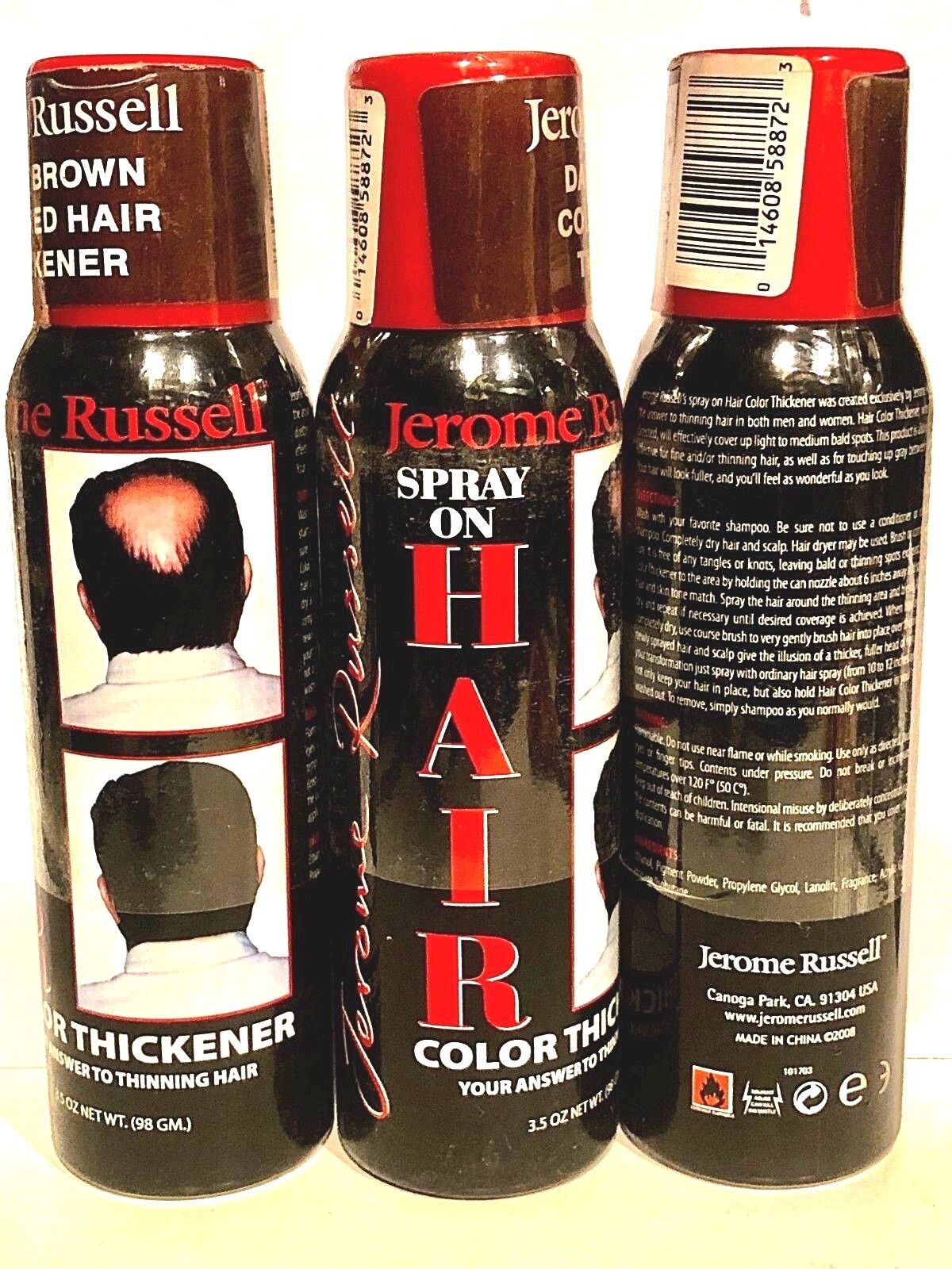 JEROME RUSSELL  SPRAY ON  HAIR COLOR THICKENER 3.5 OZ DARK BROWN 3 PC