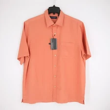 Roundtree & Yorke Men's Short-Sleeve Shirt L Large Peach Solid Square Tail NWT