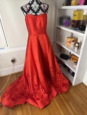 Stunning Red Sherri Hill 14 Ball Gown, Prom Pageant Dress 3-D Flowers $1100