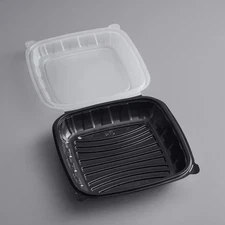 9.5" x 10.5"- 1 Compartment Microwaveable Dual Color PP Hinged Container (100pc)