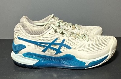 ASICS Women's GEL-Resolution 9 Tennis Shoes in White/Teal Blue Size 8.5