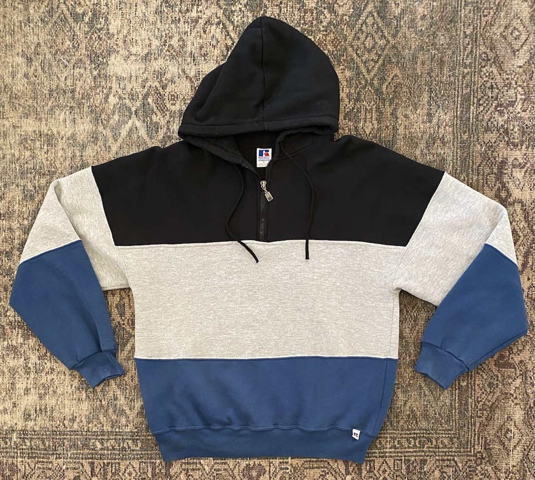 Vintage 90s Russell Athletic Colorblock Hoodie SZ L 1/4 Zip Pullover  Sweatshirt