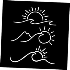 3pcs 7.4'' Sun and Wave Stickers for Car Window Ocean Mountain Vinyl White