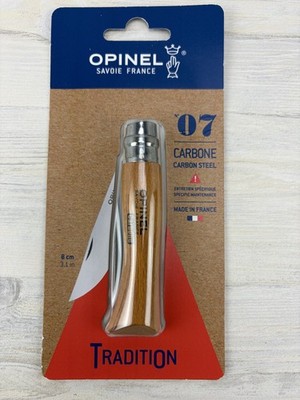 Opinel France No 07 Carbone - Carbon Steel Folding Knife - Beechwood Wood Handle