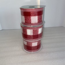 RG Wired Ribbon Red White Plaid Christmas 2.5" X 10YDS Lot of 3