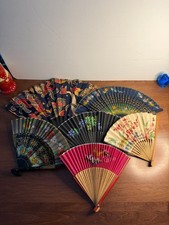 Antique Double sided Hand-Painted paper ,fabric ,wood Fans