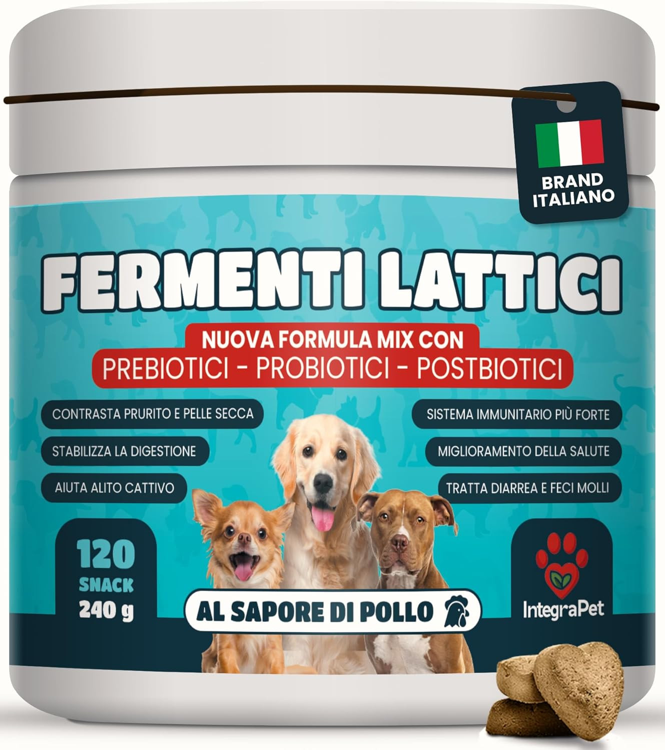 Fermenti Lattici Cane 120 Chews: Probiotici per Intestino e Dermatite
