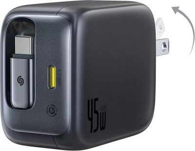 Baseus - Enercore with Single Retractable USB-C Cable Charger 45W - Black