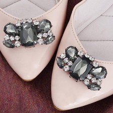 2Pcs Rhinestone Crystal Metal Shoe Clips Shoe Charms Decor for Wedding Party A