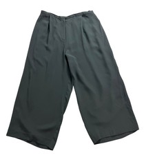 Eileen Fisher 100 Silk Wide Leg Cropped Pants Charcoal Grey Zipper Elastic 2X