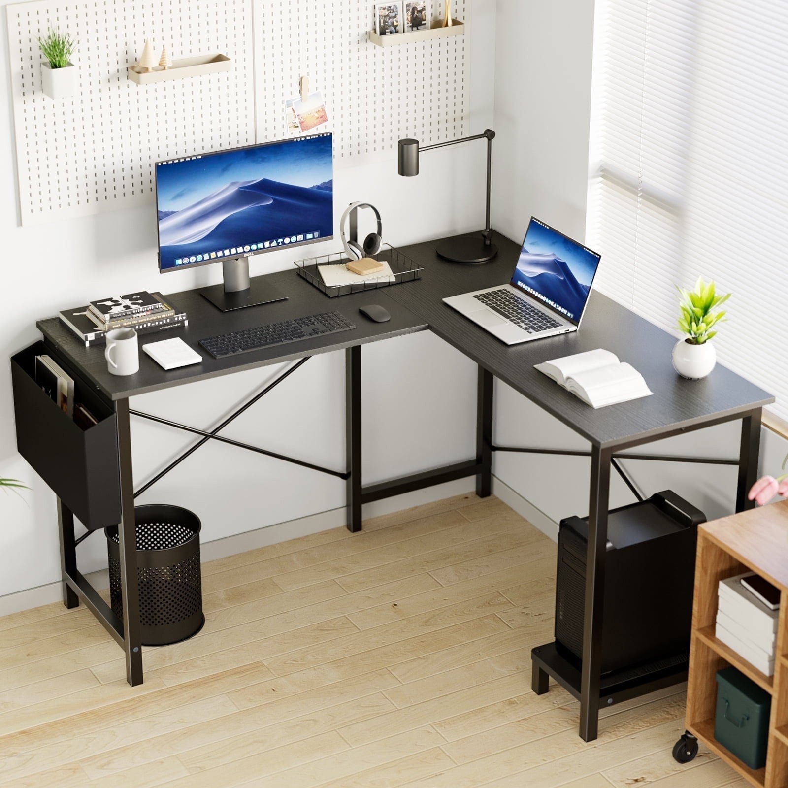 Edx L Shaped Desk 49 Inch Sturdy Metal Frame with Particle Board Top Black 8390₽