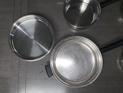 A5 MULTI PLY STAINLESS STEEL AMWAY QUEEN COOKWARE 3 POTS 2 SKILLET