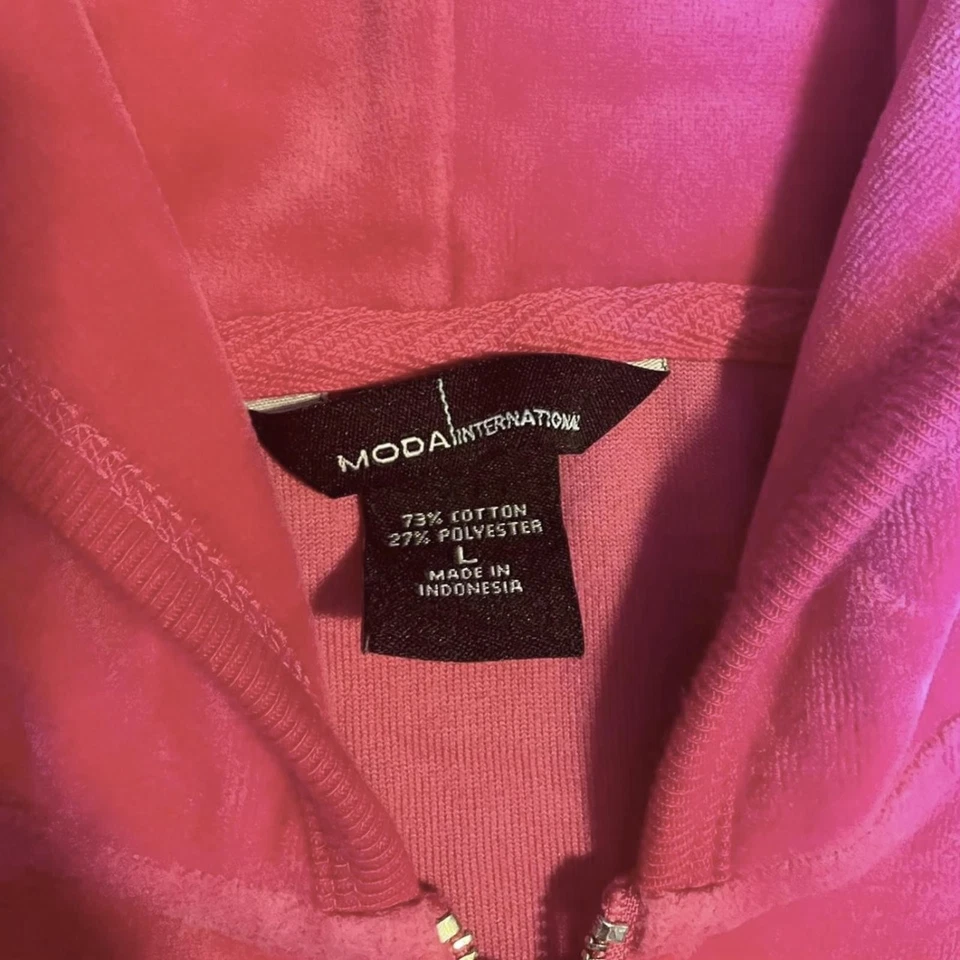 MODA International Sudadera con Capucha Rosa Terciopelo Cremallera M Y2K Foto 3 de 3