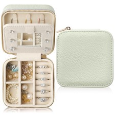 Genuine Leather Travel Jewelry Case Organizer with Mirror for Women, Small Je...