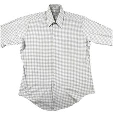 Vintage Sears Perma-Prest Shirt Mens 16-34/35 White Blue Check Regular Cut